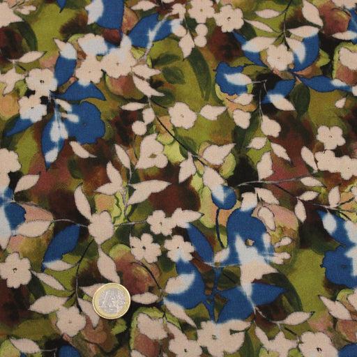 Tissu Viscose fluide aux fleurs aquarelle tons verts, bleus, marron – STANDARD 100 OEKO-TEX - tissuspipi.com