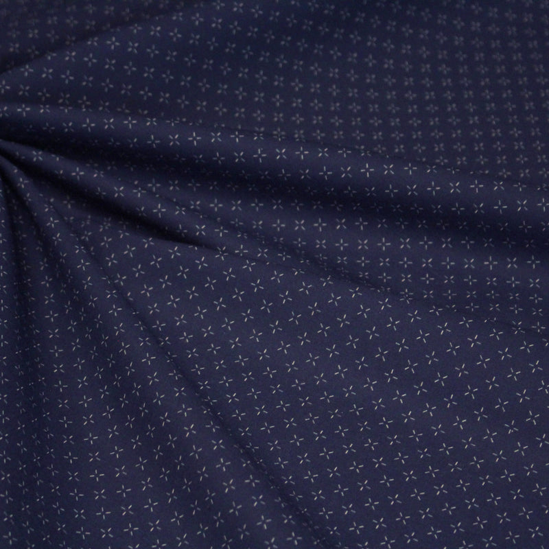 Tissu cotonnade motif japonais KA - KASURI aux croix écrus & fond bleu - tissuspipi.com