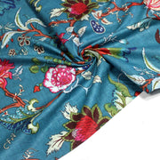 Tissu coton fin imprimé INDIENNES, bleu canard aux fleurs et motifs indiens multicolores - tissuspipi.com