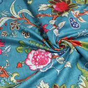 Tissu coton fin imprimé INDIENNES, bleu canard aux fleurs et motifs indiens multicolores - tissuspipi.com