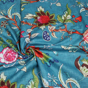 Tissu coton fin imprimé INDIENNES, bleu canard aux fleurs et motifs indiens multicolores - tissuspipi.com