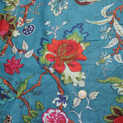 Tissu coton fin imprimé INDIENNES, bleu canard aux fleurs et motifs indiens multicolores - tissuspipi.com