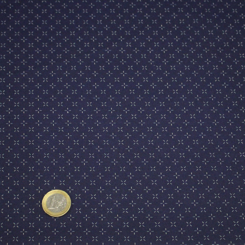 Tissu cotonnade motif japonais KA - KASURI aux croix écrus & fond bleu - tissuspipi.com