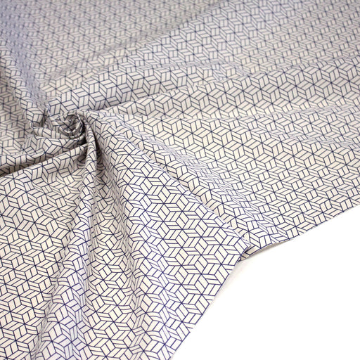 Tissu cotonnade motif japonais KAGOME – Bleu indigo & écru - tissuspipi.com