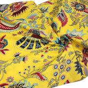 Tissu coton fin imprimé INDIENNES, jaune aux fleurs et motifs indiens multicolores - tissuspipi.com