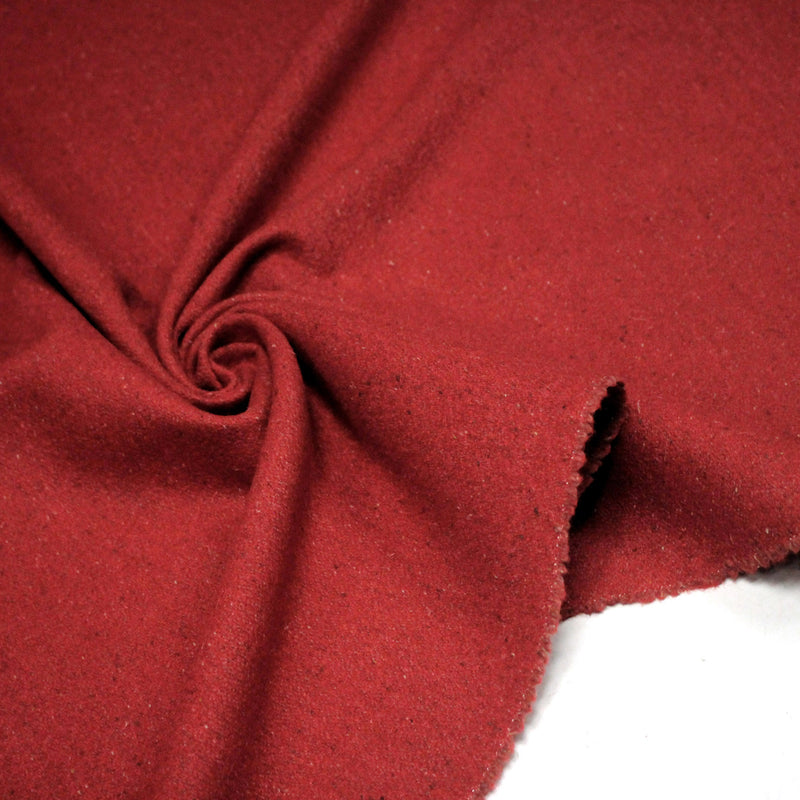 Tissu lainage tweed rouge faux - uni - Fabrication française - tissuspipi.com