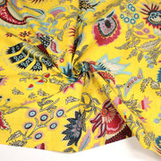 Tissu coton fin imprimé INDIENNES, jaune aux fleurs et motifs indiens multicolores - tissuspipi.com