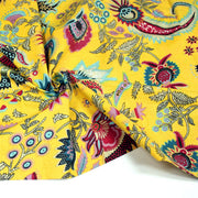 Tissu coton fin imprimé INDIENNES, jaune aux fleurs et motifs indiens multicolores - tissuspipi.com
