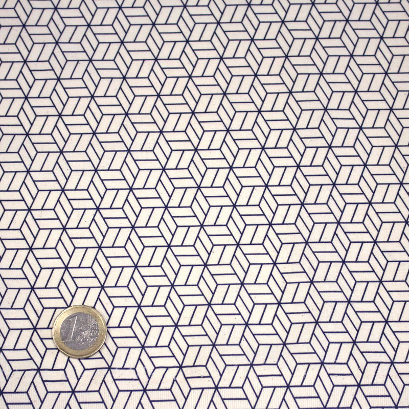 Tissu cotonnade motif japonais KAGOME – Bleu indigo & écru - tissuspipi.com