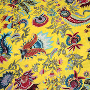Tissu coton fin imprimé INDIENNES, jaune aux fleurs et motifs indiens multicolores - tissuspipi.com