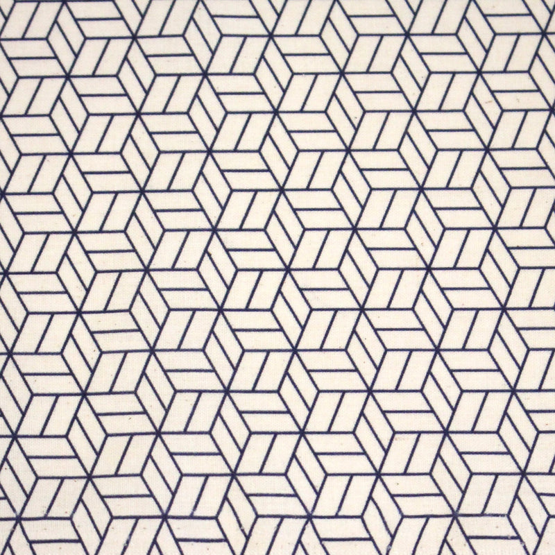 Tissu cotonnade motif japonais KAGOME – Bleu indigo & écru - tissuspipi.com