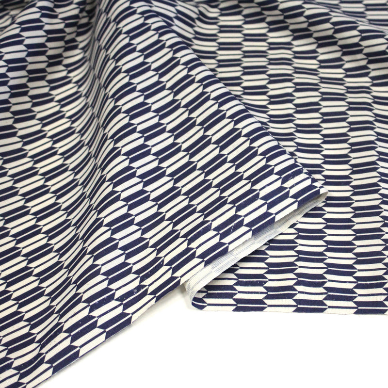 Tissu cotonnade motif japonais YAGASURI, flèches bleues & écrues - tissuspipi.com