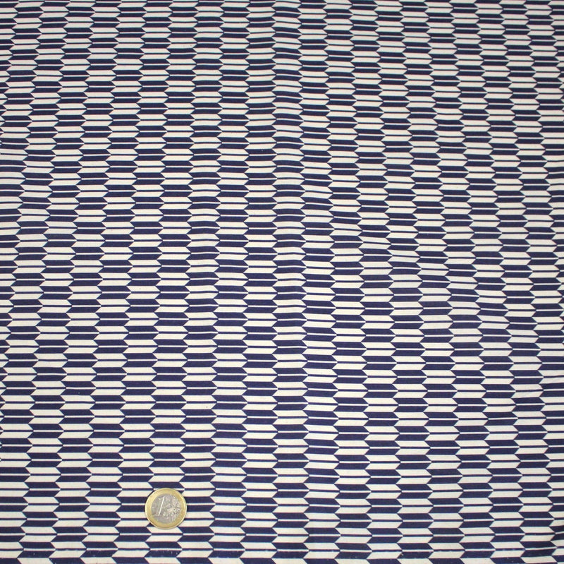 Tissu cotonnade motif japonais YAGASURI, flèches bleues & écrues - tissuspipi.com