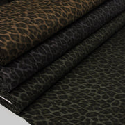 Tissu DENIM brut coton, imprimé motif léopard : trois couleurs dispo : noir / vert kaki / chocolat - tissuspipi.com
