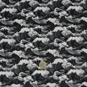Tissu cotonnade motif japonais de la vague Kanagawa d’Hokusai, tons noirs & blancs - OEKO - TEX - tissuspipi.com