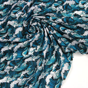 Tissu cotonnade motif japonais de la vague Kanagawa d’Hokusai, tons vert canard & blancs - OEKO - TEX - tissuspipi.com
