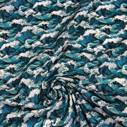 Tissu cotonnade motif japonais de la vague Kanagawa d’Hokusai, tons vert canard & blancs - OEKO - TEX - tissuspipi.com
