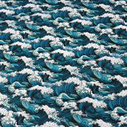 Tissu cotonnade motif japonais de la vague Kanagawa d’Hokusai, tons vert canard & blancs - OEKO - TEX - tissuspipi.com