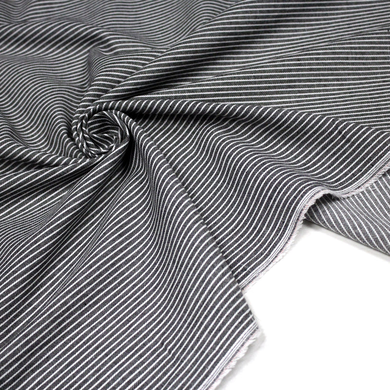 Tissu Chambray coton rayé : 4 couleurs dispo ! Marine, ciel, gris, noir - tissuspipi.com