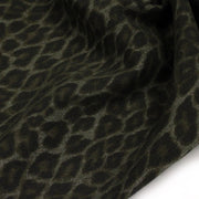 Tissu DENIM brut coton, imprimé motif léopard : trois couleurs dispo : noir / vert kaki / chocolat - tissuspipi.com
