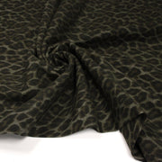Tissu DENIM brut coton, imprimé motif léopard : trois couleurs dispo : noir / vert kaki / chocolat - tissuspipi.com