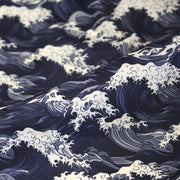 Tissu cotonnade motif de la vague d'HOKUSAI, tons bleus & écrus - tissuspipi.com
