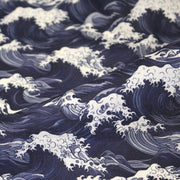 Tissu cotonnade motif de la vague d'HOKUSAI, tons bleus & écrus - tissuspipi.com