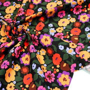 Tissu velours milleraies imprimé automnal coloré aux fleurs oranges, ocres, violettes - STANDARD 100 OEKO-TEX - tissuspipi.com