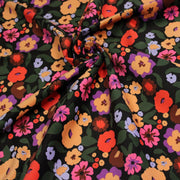 Tissu velours milleraies imprimé automnal coloré aux fleurs oranges, ocres, violettes - STANDARD 100 OEKO-TEX - tissuspipi.com
