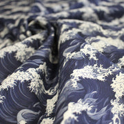 Tissu cotonnade motif de la vague d'HOKUSAI, tons bleus & écrus - tissuspipi.com