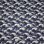Tissu cotonnade motif de la vague d'HOKUSAI, tons bleus & écrus - tissuspipi.com