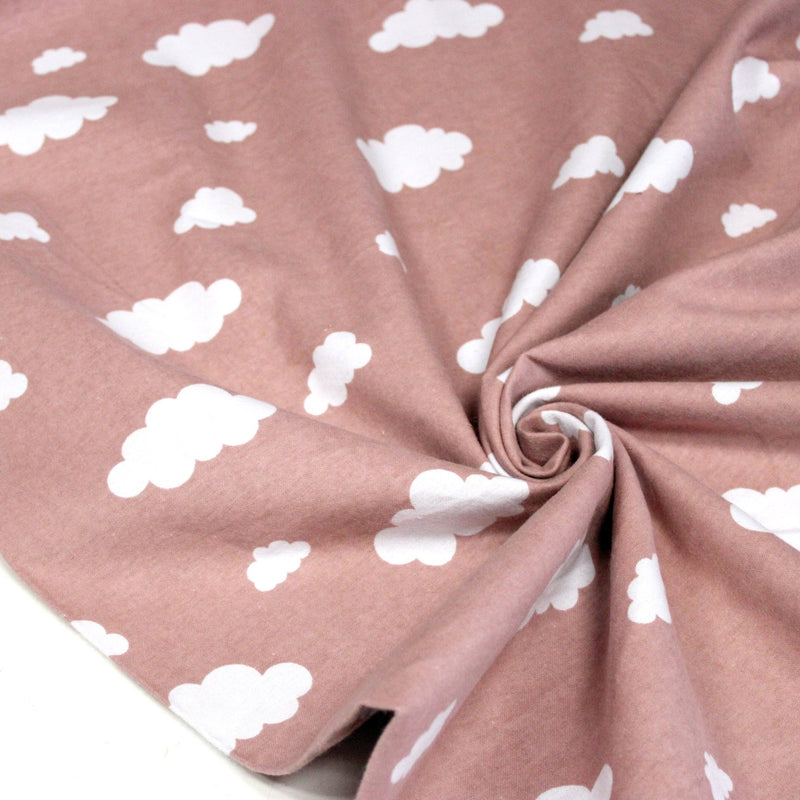 Tissu flanelle coton gratté BLEU ou ROSE aux nuages blancs, collection enfant, parfait pour pyjamas & draps - STANDARD 100 OEKO-TEX - tissuspipi.com