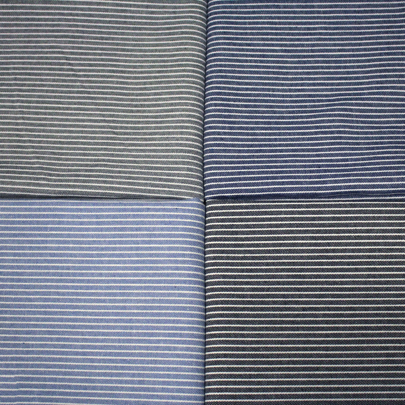 Tissu Chambray coton rayé : 4 couleurs dispo ! Marine, ciel, gris, noir - tissuspipi.com