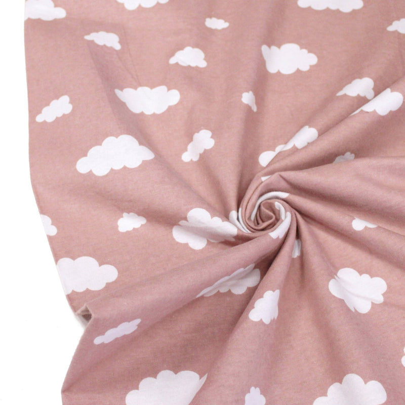 Tissu flanelle coton gratté BLEU ou ROSE aux nuages blancs, collection enfant, parfait pour pyjamas & draps - STANDARD 100 OEKO-TEX - tissuspipi.com
