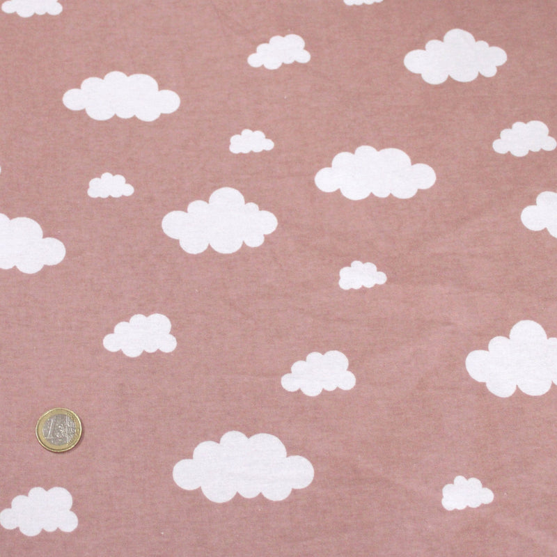 Tissu flanelle coton gratté BLEU ou ROSE aux nuages blancs, collection enfant, parfait pour pyjamas & draps - STANDARD 100 OEKO-TEX - tissuspipi.com