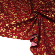 Tissu coton motif japonais vagues & fleurs sakura dorées : Bleu ou rouge - COLLECTION JAPON DORÉ - tissuspipi.com