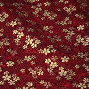 Tissu coton motif japonais vagues & fleurs sakura dorées : Bleu ou rouge - COLLECTION JAPON DORÉ - tissuspipi.com