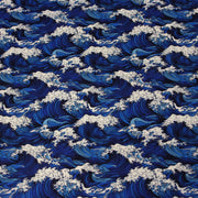 Tissu cotonnade motif japonais de la vague Kanagawa d’Hokusai, tons bleus & blancs - OEKO - TEX - tissuspipi.com