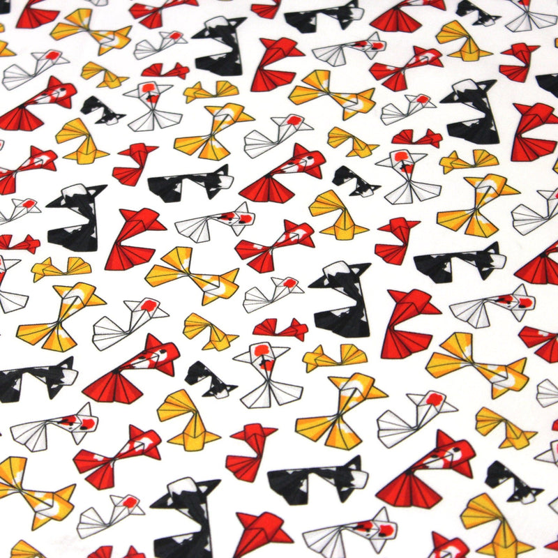 Tissu cotonnade motif japonais poissons koï origami rouge jaune et noir - OEKO - TEX - tissuspipi.com