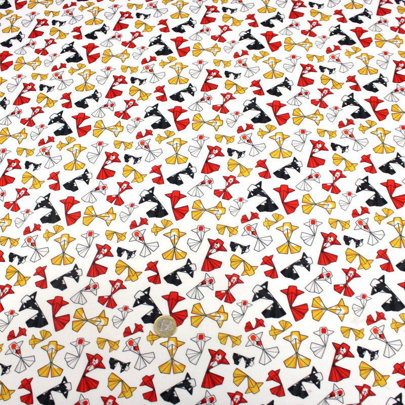 Tissu cotonnade motif japonais poissons koï origami rouge jaune et noir - OEKO - TEX - tissuspipi.com
