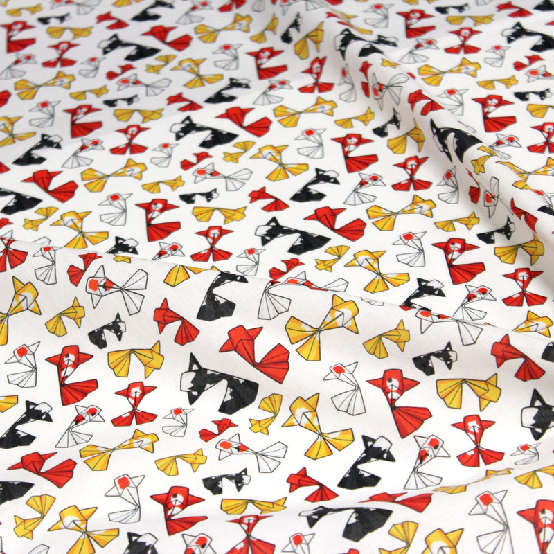 Tissu cotonnade motif japonais poissons koï origami rouge jaune et noir - OEKO - TEX - tissuspipi.com