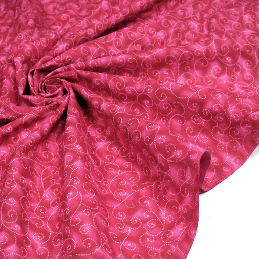 Tissu cotonnade faux-uni fuchsia aux arabesques roses, Grande largeur 280cm de large - MADE IN INDIA - tissuspipi.com