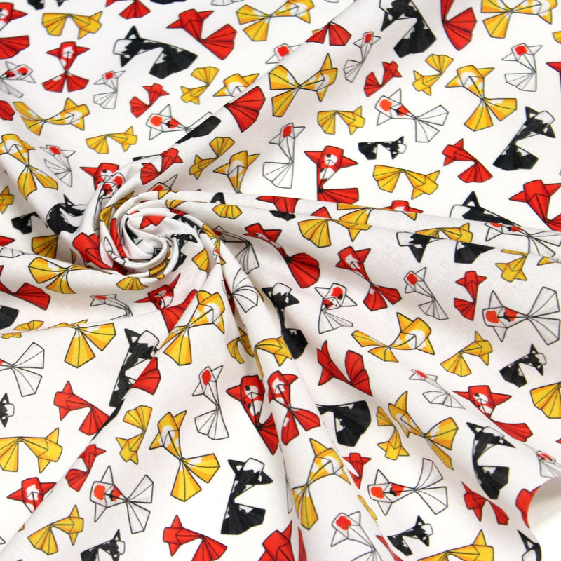 Tissu cotonnade motif japonais poissons koï origami rouge jaune et noir - OEKO - TEX - tissuspipi.com