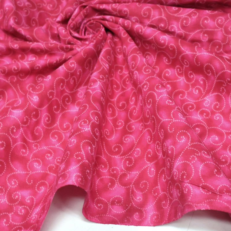 Tissu cotonnade faux-uni fuchsia aux arabesques roses, Grande largeur 280cm de large - MADE IN INDIA - tissuspipi.com