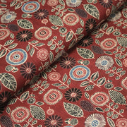 Tissu coton fin imprimé INDIENNES, rouge fleurs & feuilles bleues, noires, écrues - STANDARD 100 OEKO - TEX - tissuspipi.com