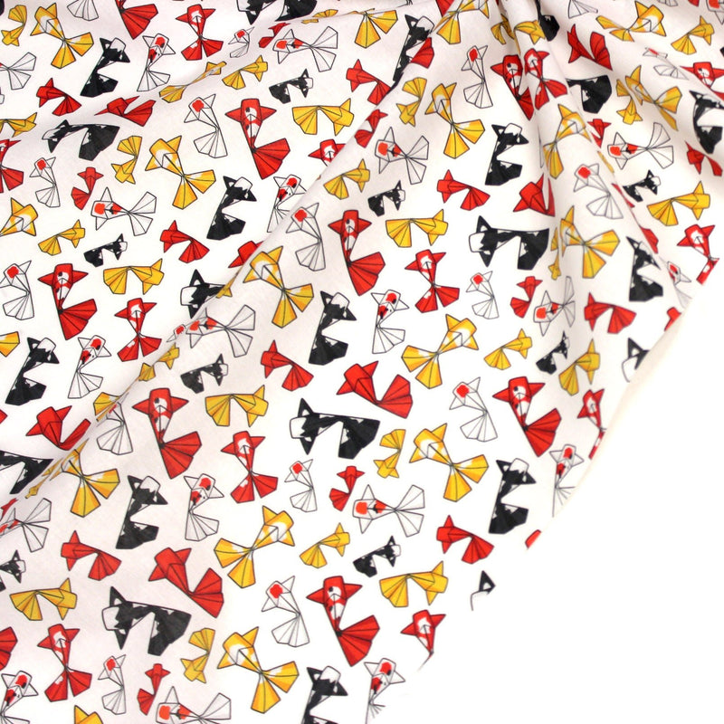 Tissu cotonnade motif japonais poissons koï origami rouge jaune et noir - OEKO - TEX - tissuspipi.com
