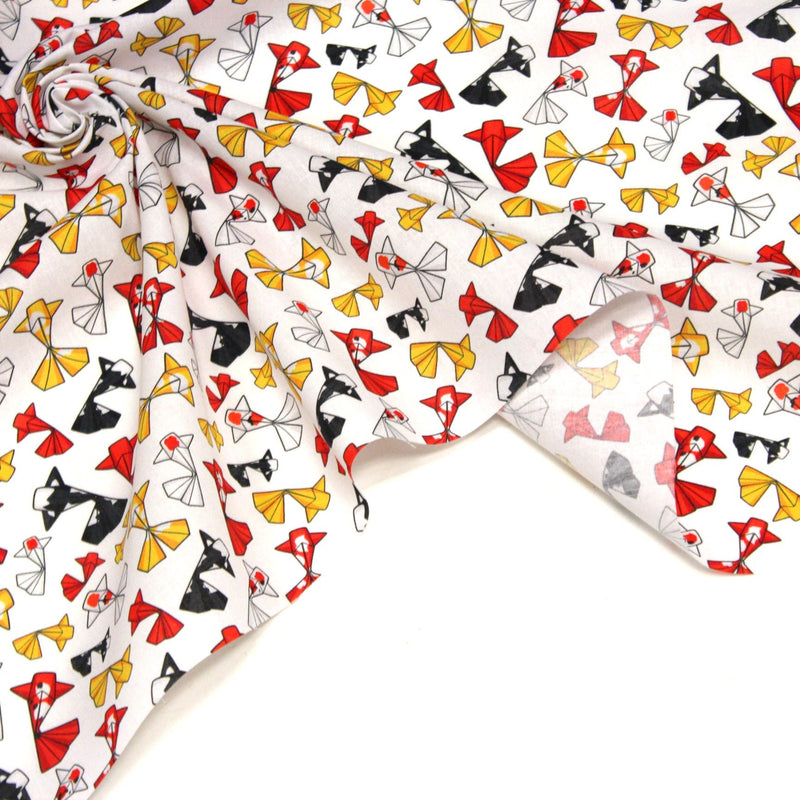 Tissu cotonnade motif japonais poissons koï origami rouge jaune et noir - OEKO - TEX - tissuspipi.com