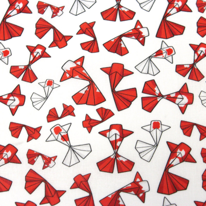 Tissu cotonnade motif japonais poissons koï origami rouge - OEKO - TEX - tissuspipi.com