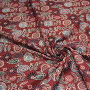 Tissu coton fin imprimé INDIENNES, rouge fleurs & feuilles bleues, noires, écrues - STANDARD 100 OEKO - TEX - tissuspipi.com