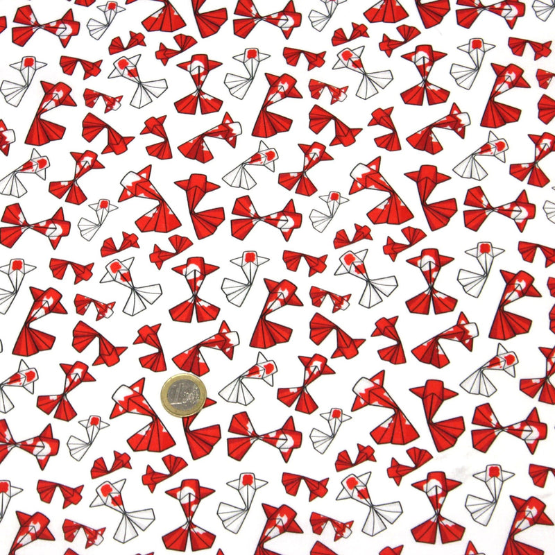 Tissu cotonnade motif japonais poissons koï origami rouge - OEKO - TEX - tissuspipi.com